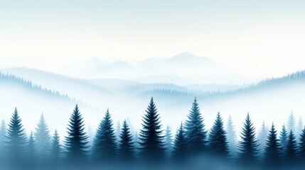 Fototapeta premium A mountain range with a foggy sky and a forest of trees