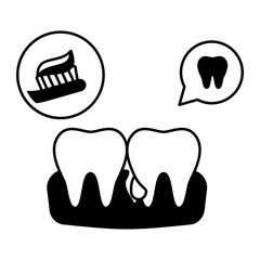 Pulpitis Fluoride treatments for Tartar and Plaque effected teeth concept, Periapical Abscess vector outline design, Odontology symbol, manual dexteritysign, Dentist tools stock illustration