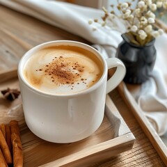 Cozy Cup of Cinnamon Coffee with Whipped Cream and Cinnamon Dust