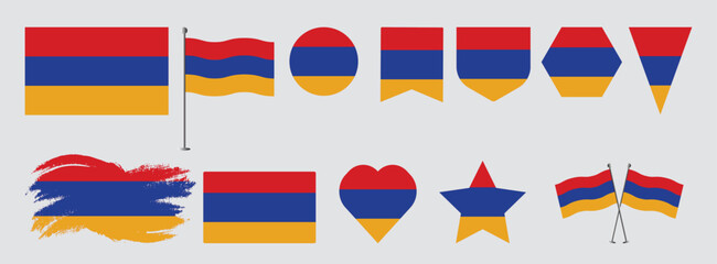 Set National Flag of Armenia .national flag vector design set  with popular shapes and brush. Armenia flag vector illustration