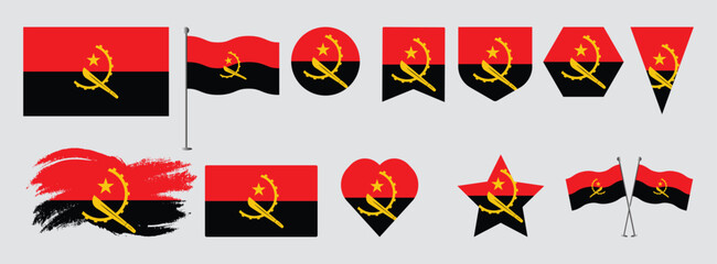 Set Angola flag .national flag vector design set  with popular shapes and brush. Angola flag vector illustration