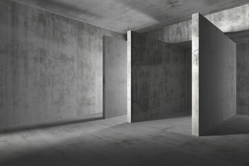 Futuristic concrete interior design with geometric architecture elements. 3d render