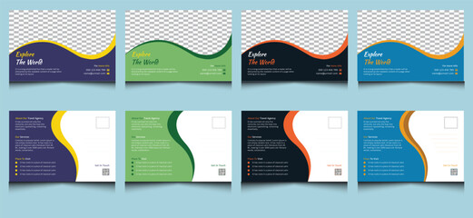 Simple elegant clean creative editable corporate modern professional company abstract business travel explores tourism traveling offers agency marketing advertisement tour postcard template design.