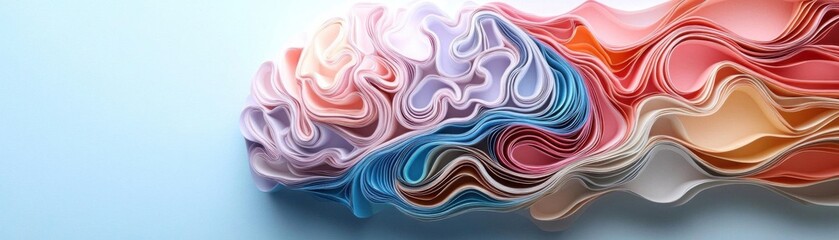 Fototapeta premium Design a 3D paper cutout of a brain, showcasing intricate layers in soft pastel shades