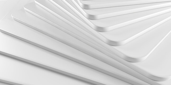 Geometric abstract white minimalist design with overlapping layers. 3d render
