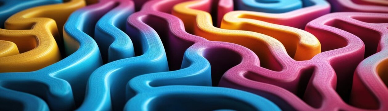 Design an intricate brain-shaped maze of colorful roads