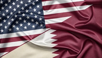 USA and Qatar Flags Intertwined Representing Diplomatic Relations and Unity