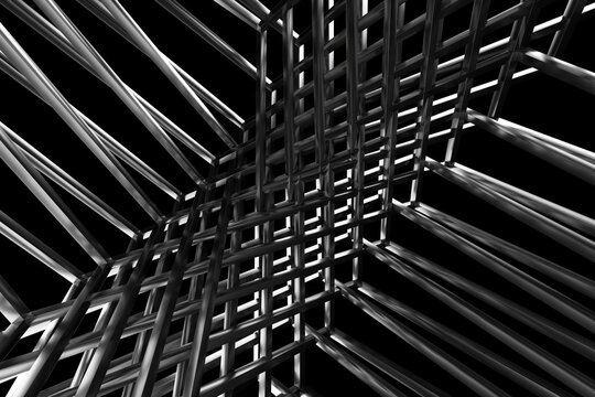 Intricate geometric metal structure with interwoven design for industrial and futuristic concepts. 3d render