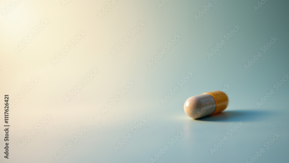 Poster magnesium capsules isolated on a light surface with bokeh background.