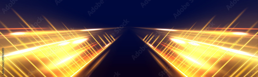 Poster abstract neon speed lines and glowing trails in blue, purple, and yellow, illustrating the rapid acc