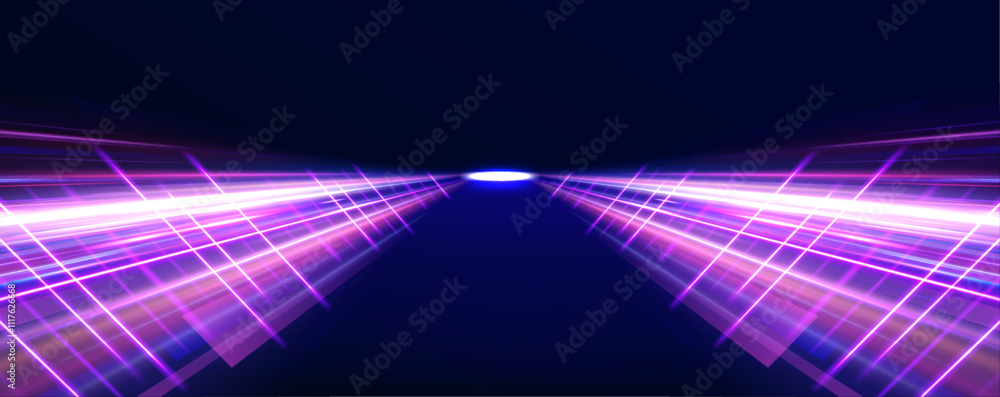 Aufkleber dynamic image of the speed of light in space with glowing purple swirls and neon waves, mixed with f