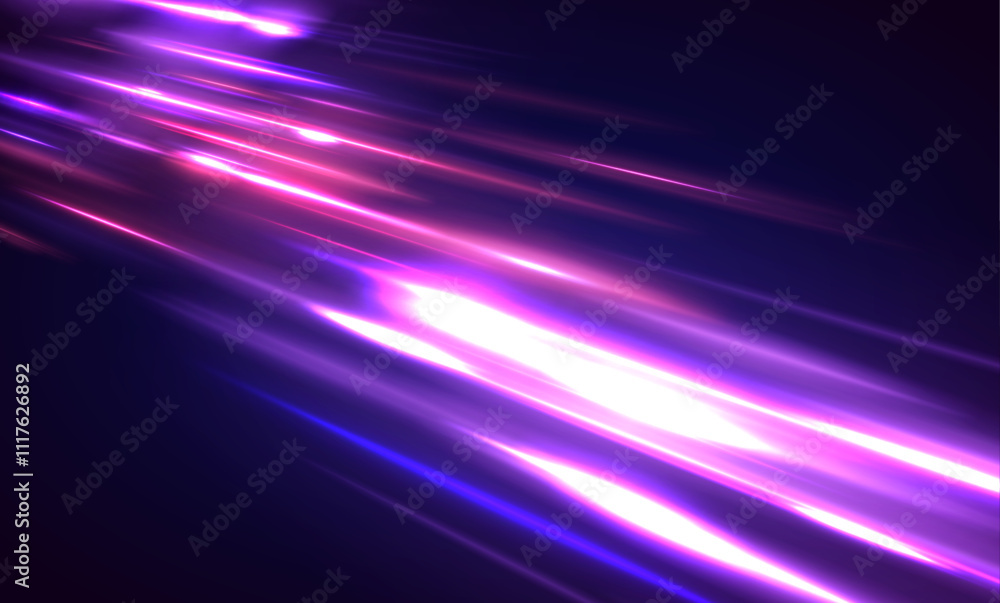 Poster Abstract fire flare traces, glowing neon red and blue lines, and particle motion effects combined with laser beams and soft horizontal neon lines create a striking design full of dynamic energy.	