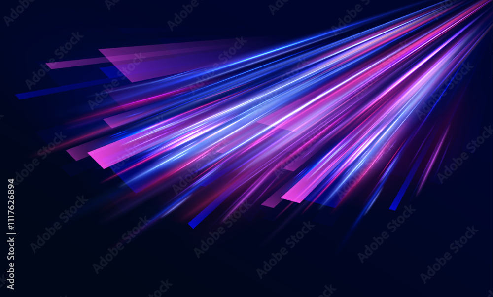 Poster futuristic light motion effects on a black background, showcasing fast-moving neon stripes and creat
