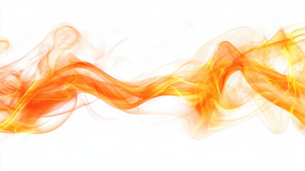 Fototapeta premium Dynamic swirling orange and yellow abstract smoke pattern on a white background.