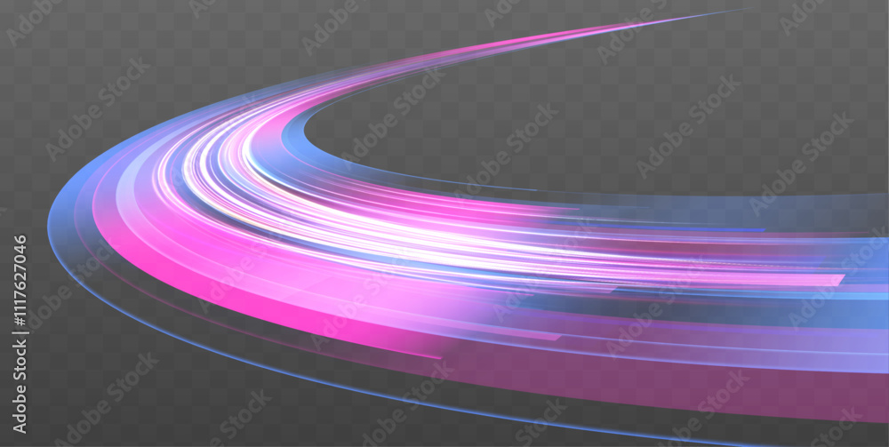 Poster abstract image of speed motion on the road. dark blue abstract background with ultraviolet neon glow