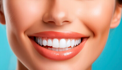 Obraz premium Close-up of beautiful young woman with white teeth and healthy smile