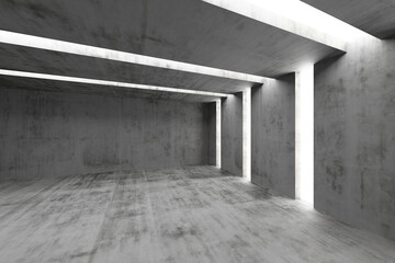 Minimalist concrete interior design with natural lighting. 3d render