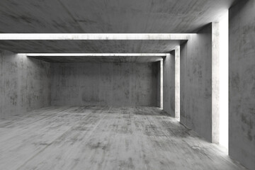 Modern minimalist concrete interior with geometric architectural design. 3d render