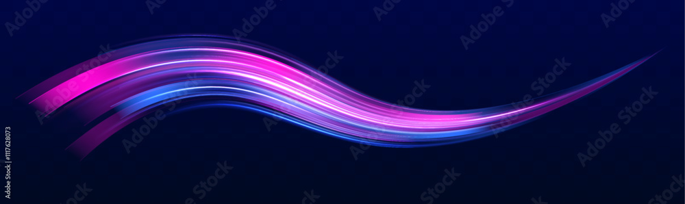 Poster light trails on road at night. abstract futuristic neon background with glowing ascending lines. rac