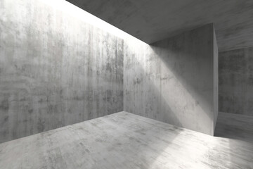 Minimalist concrete interior with natural light and shadows. 3d render