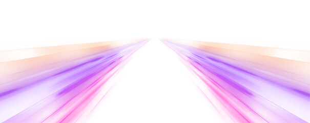 Panoramic high speed technology concept, neon lines on white transparent background in PNG format.  Purple speeds on the expressway. Sport car is made of polygons, lines and connected dots.	