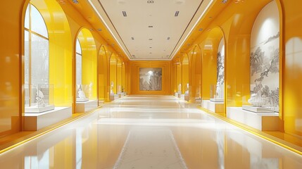 Obraz premium A clean cultural exhibition hall show space, using yellow and white color.