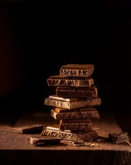morceaux de chocolats empilés, gourmandise