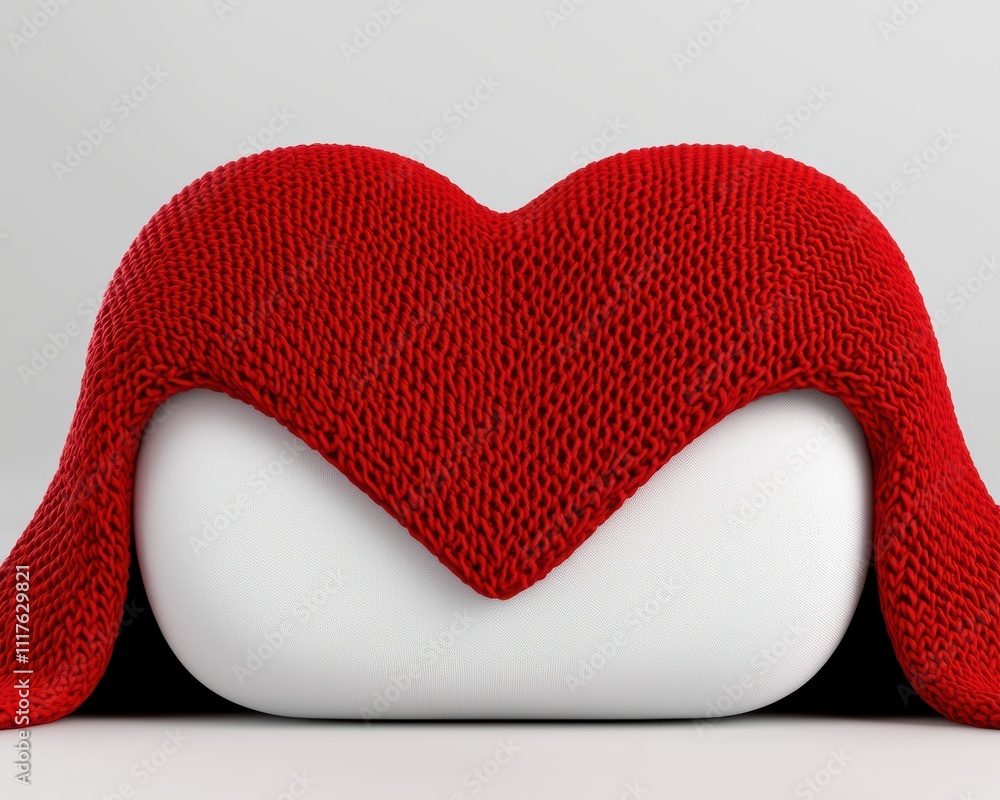 Poster a whimsical design featuring a heart-shaped red textile draped over a smooth white surface, creating