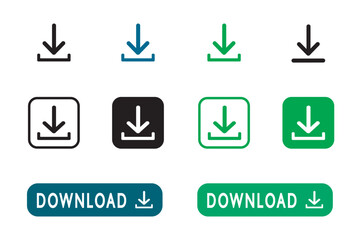 download icon set, download button set, save file icon,  download files icon, arrow download symbol, download button for app, ui and website, vector illustration on transparent background