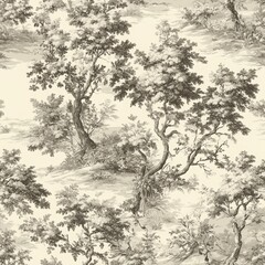 Classic Toile Design Seamless Pattern in Neutral Tones