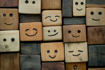 Wooden blocks displaying a emotional face.