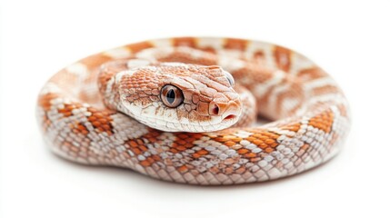 Fototapeta premium Close-up View of a Captivating Orange and White Patterned Snake on a Plain Background