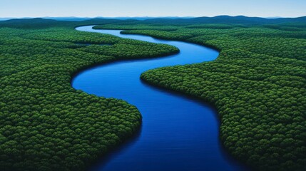 Serene river flowing through lush green forest landscape