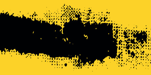 Yellow and black backdrop with dot halftone pattern element. Abstract brush grunge background.