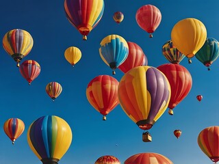 Obraz premium Colorful Hot Air Balloons Float Across A Vivid Blue Sky