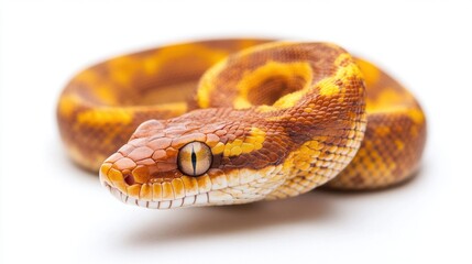 Obraz premium Captivating Close-Up of a Colorful Python with Striking Patterns and Textures on a White Background