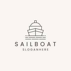 Naklejka premium sailboat sailing ship logo with line vector illustration design