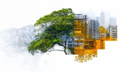 Urban nature blend with skyscrapers and greenery