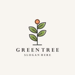 Green tree logo vector hipster vintage icon illustration