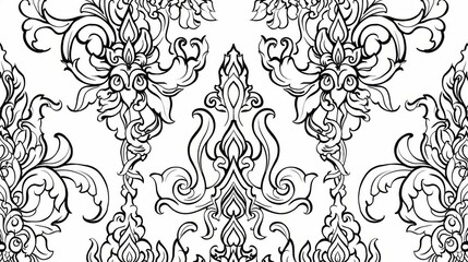 Fototapeta premium Thai Motifs with Rhythmic Repetition in Black and White