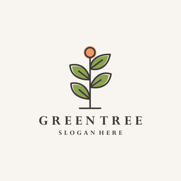 Green tree logo vector hipster vintage icon illustration