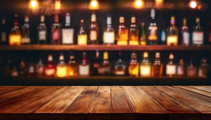 Rustic Retreat: Wooden Bar Counter and Blurred Background