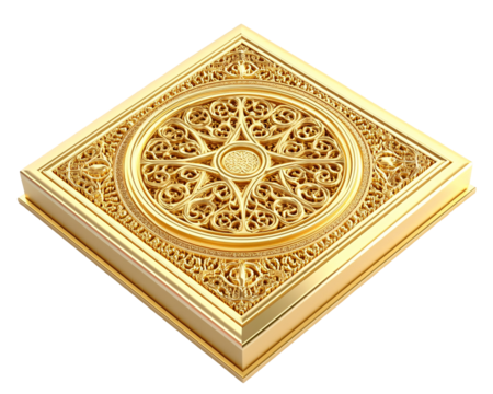 a gold square with a circular design