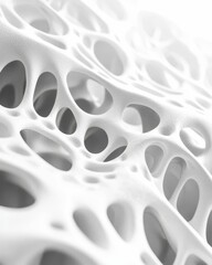 Abstract white form; porous, textured surface.