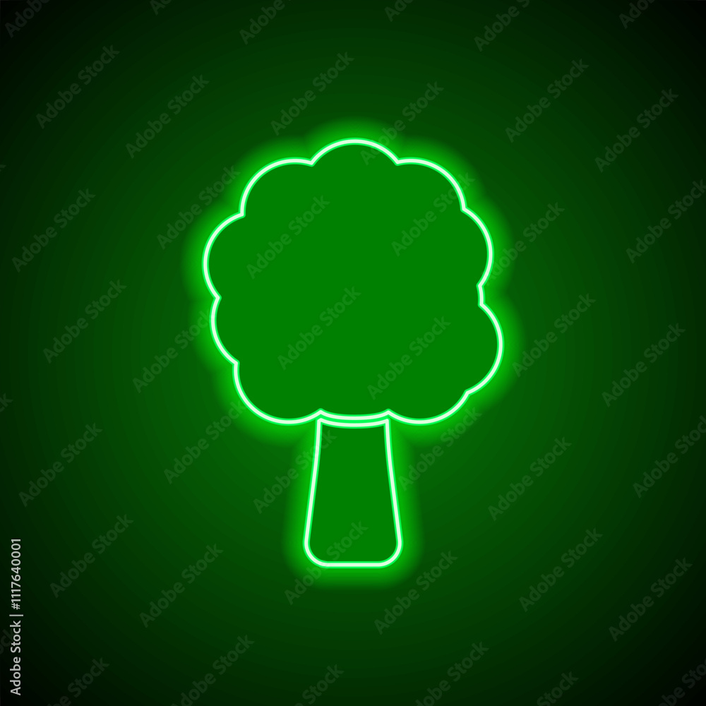Poster tree simple icon vector. flat design. green neon on black background with green light