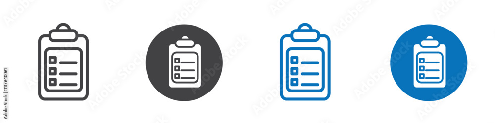 Poster list icon in four different styles with a clipboard and checklist