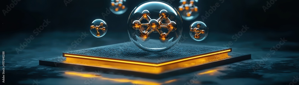 Poster visualizing quantum computing solutions ai-driven digital representations in a futuristic environmen