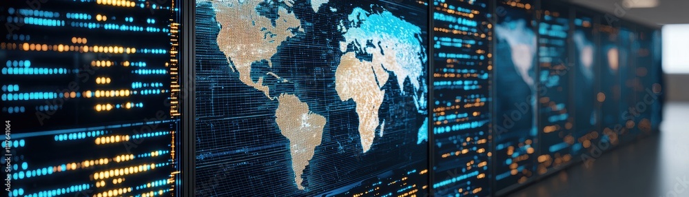 Poster visualizing global climate with a glowing quantum computer utilizing ai for enhanced data analysis