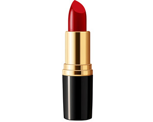 a red lipstick in a black and gold tube