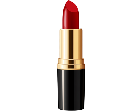 a red lipstick in a black and gold tube